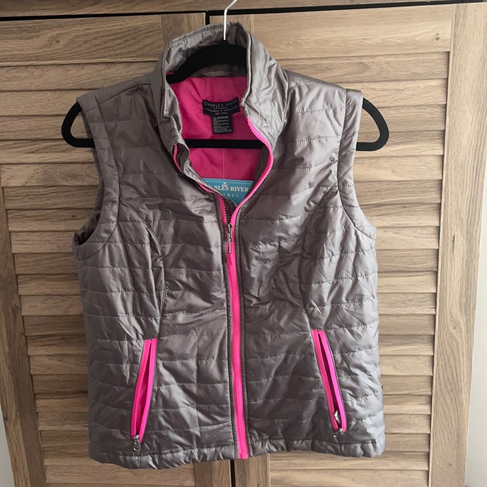 Charles River Apparel Grey Pink Puffer Vest